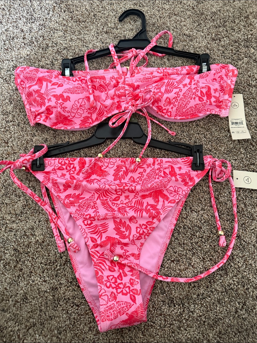 No Boundaries Pink Floral Tie-Detail Bikini XL